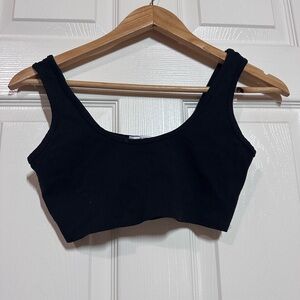 Fashion Nova Black Crop Tank Top with Scoop Neck Sleeveless Fitted Bustier Style